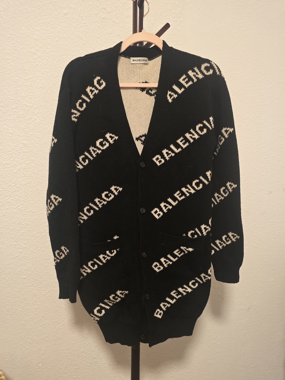 Balenciaga Black and White Logo Cardigan
